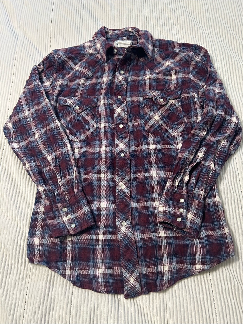 Wrangler Burgundy and Blue Plaid Snap Front Shirt